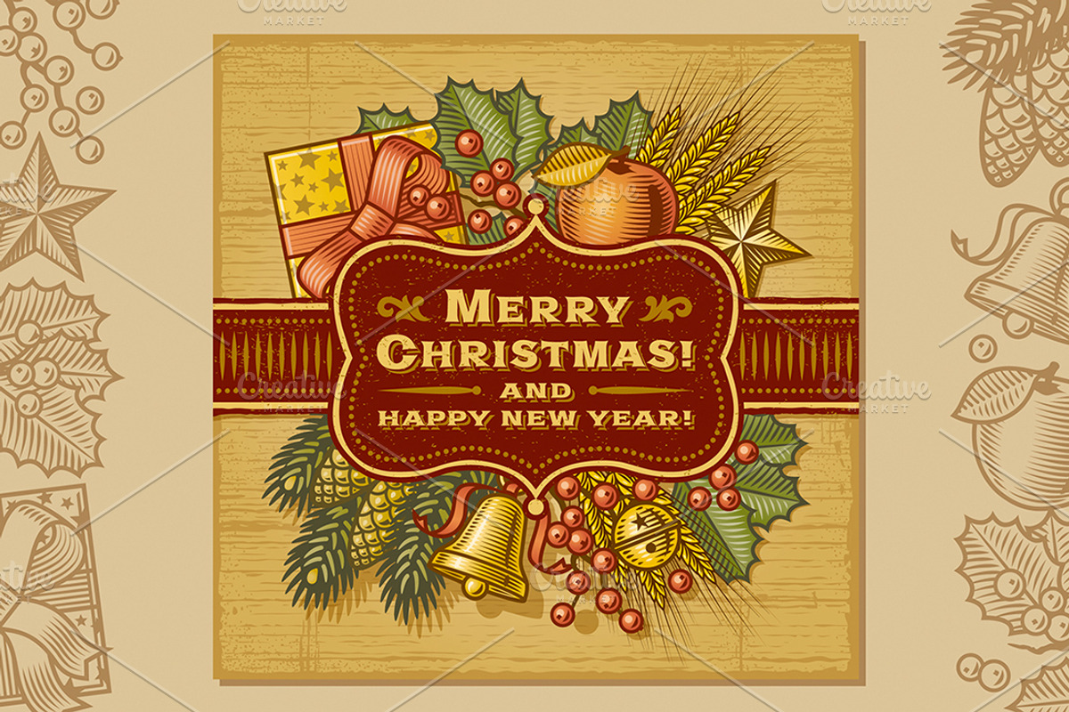 Merry Christmas Retro Card, a Decorative Illustration by Retro Graphics (Photo 1 of 2)