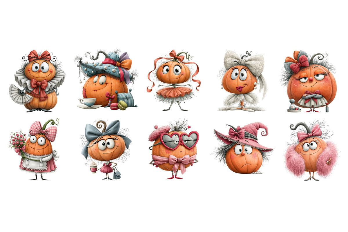 Quirky Coquette Pumpkins PNG Clipart, a Seasonal Illustration by Nicolle's Colorful Art (Photo 6 of 6)