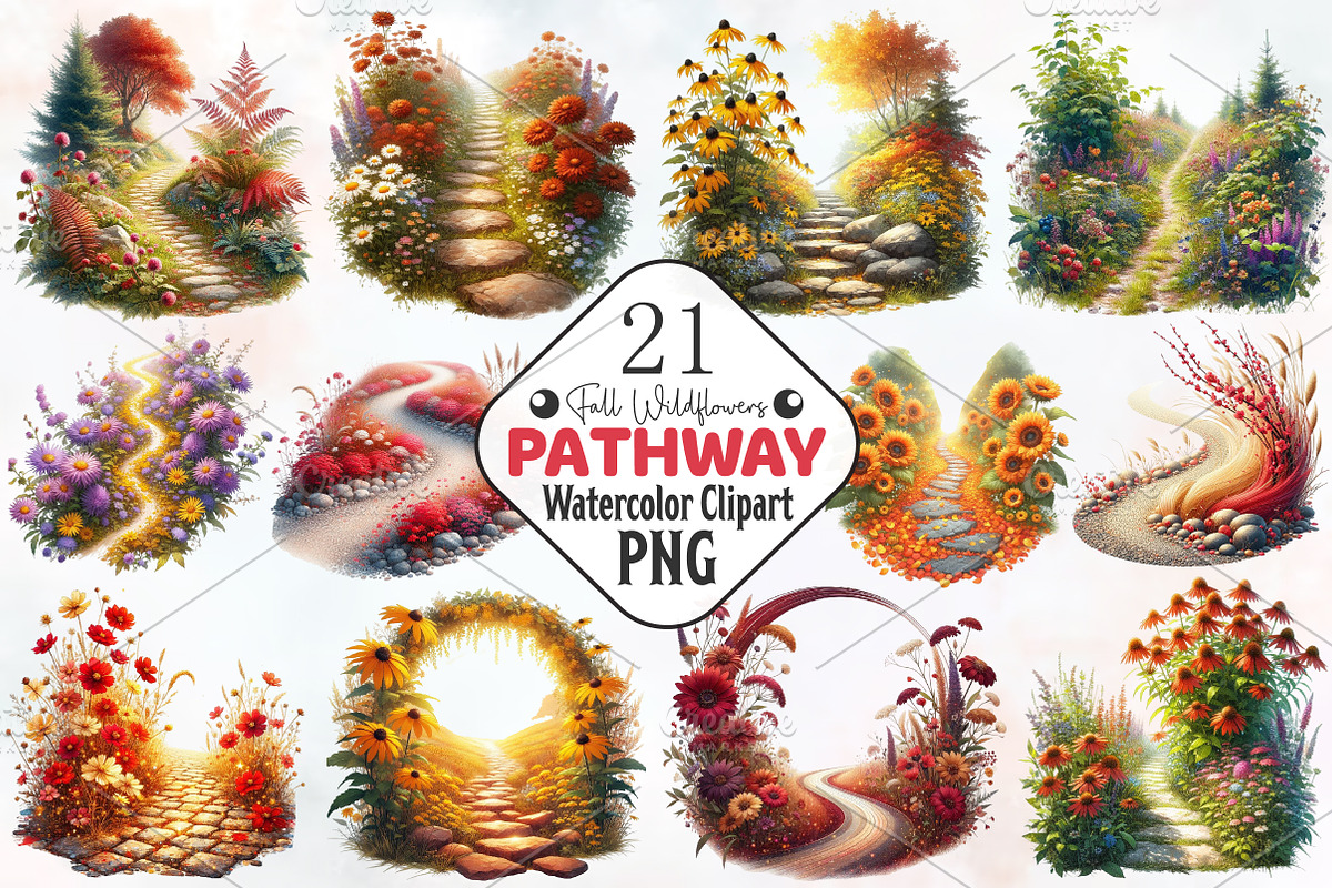 Fall Wildflowers Pathway Clipart, an Illustration by RobertsArt (Photo 1 of 6)