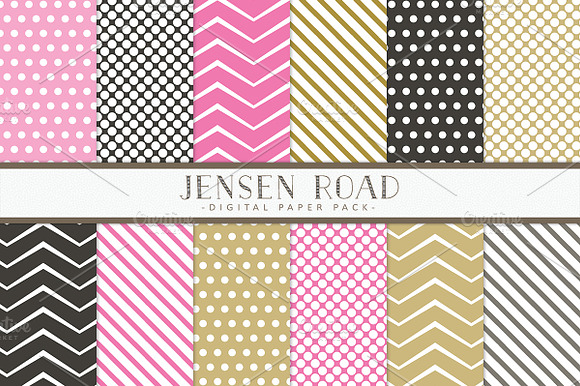 Pink, Gold and Black Digital Papers preview 2