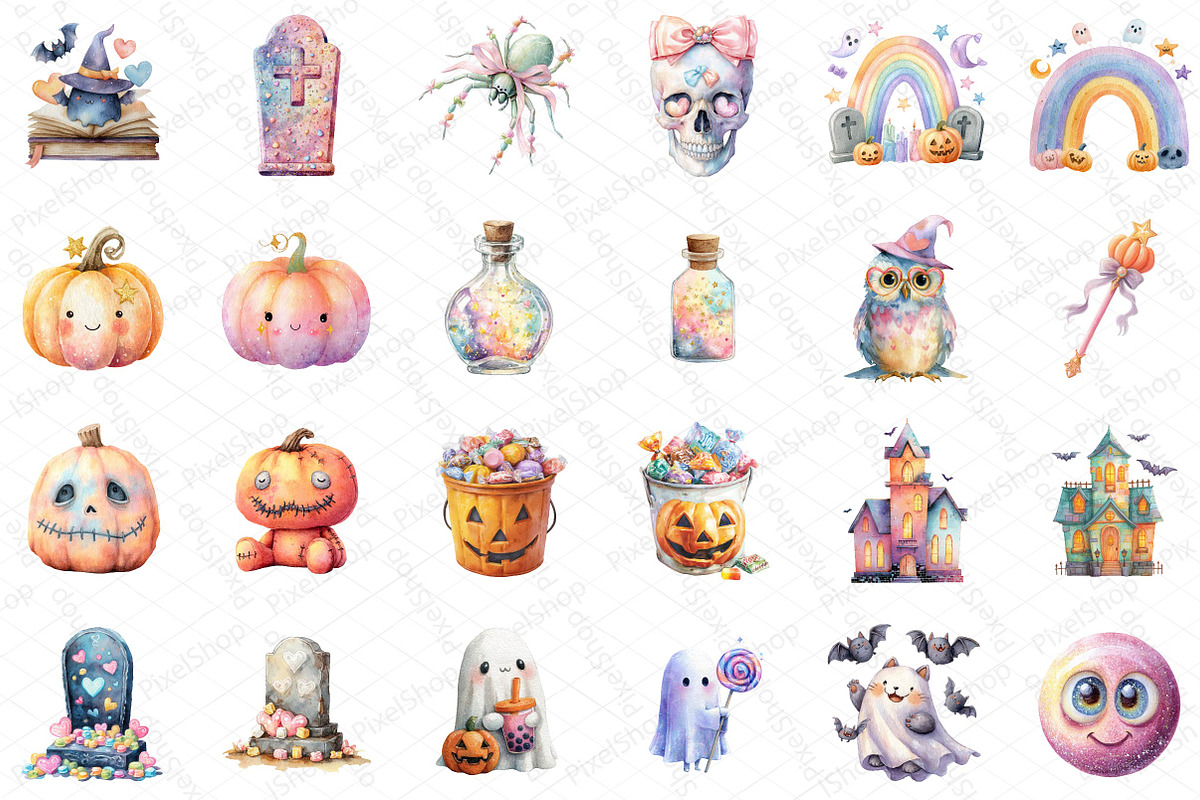 Pastel Halloween Clipart Watercolor, an Illustration by DreamPrint404 (Photo 3 of 5)
