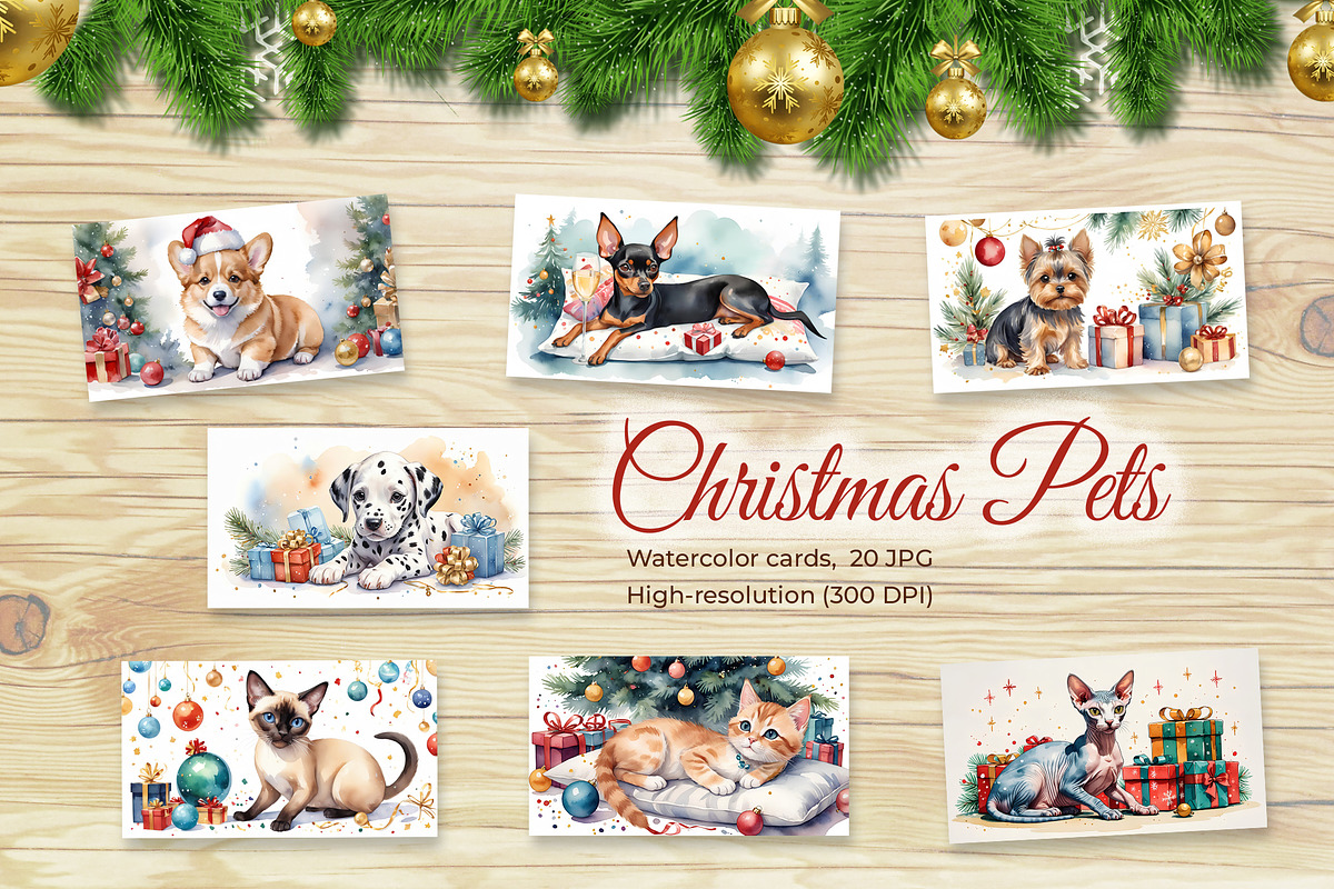 Watercolor set Christmas Pets, a Seasonal Illustration by L- design studio (Photo 3 of 7)