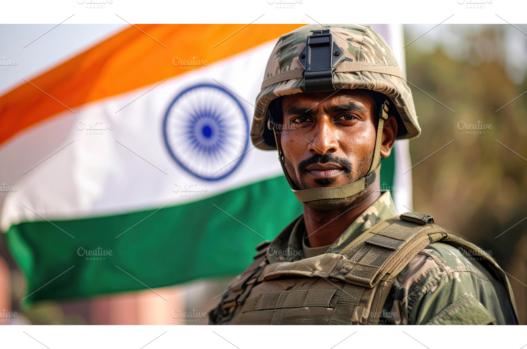 Portrait of Indian soldier with flag, a Person Photo by Igor Tichonow