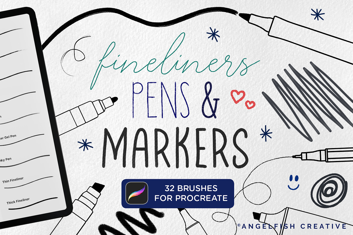 Procreate Fineliners, Pen & Markers, a Brush Add-On by AngelfishCreative (Photo 1 of 8)