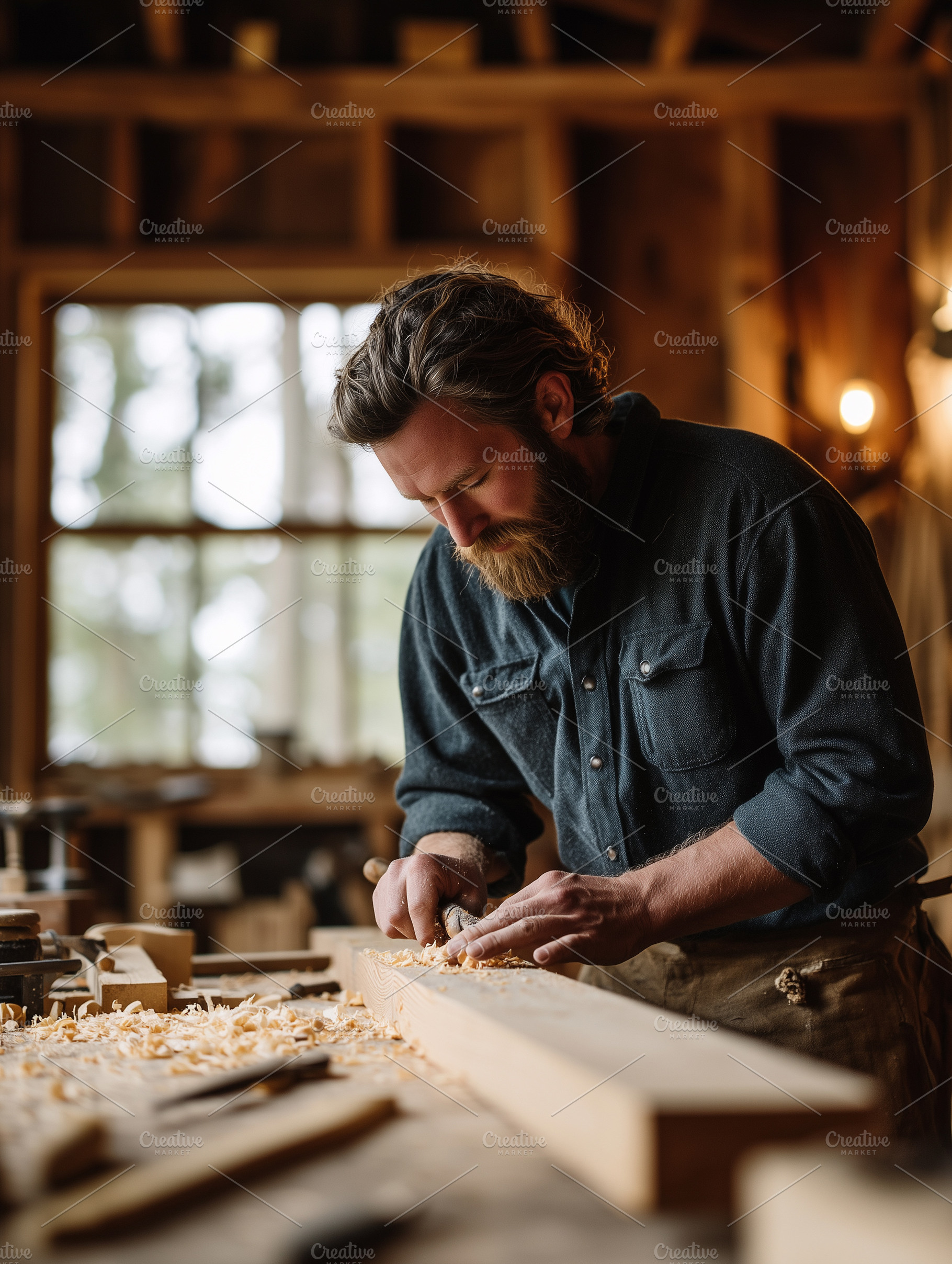Focused bearded carpenter, an Industrial Photo by MistyDay