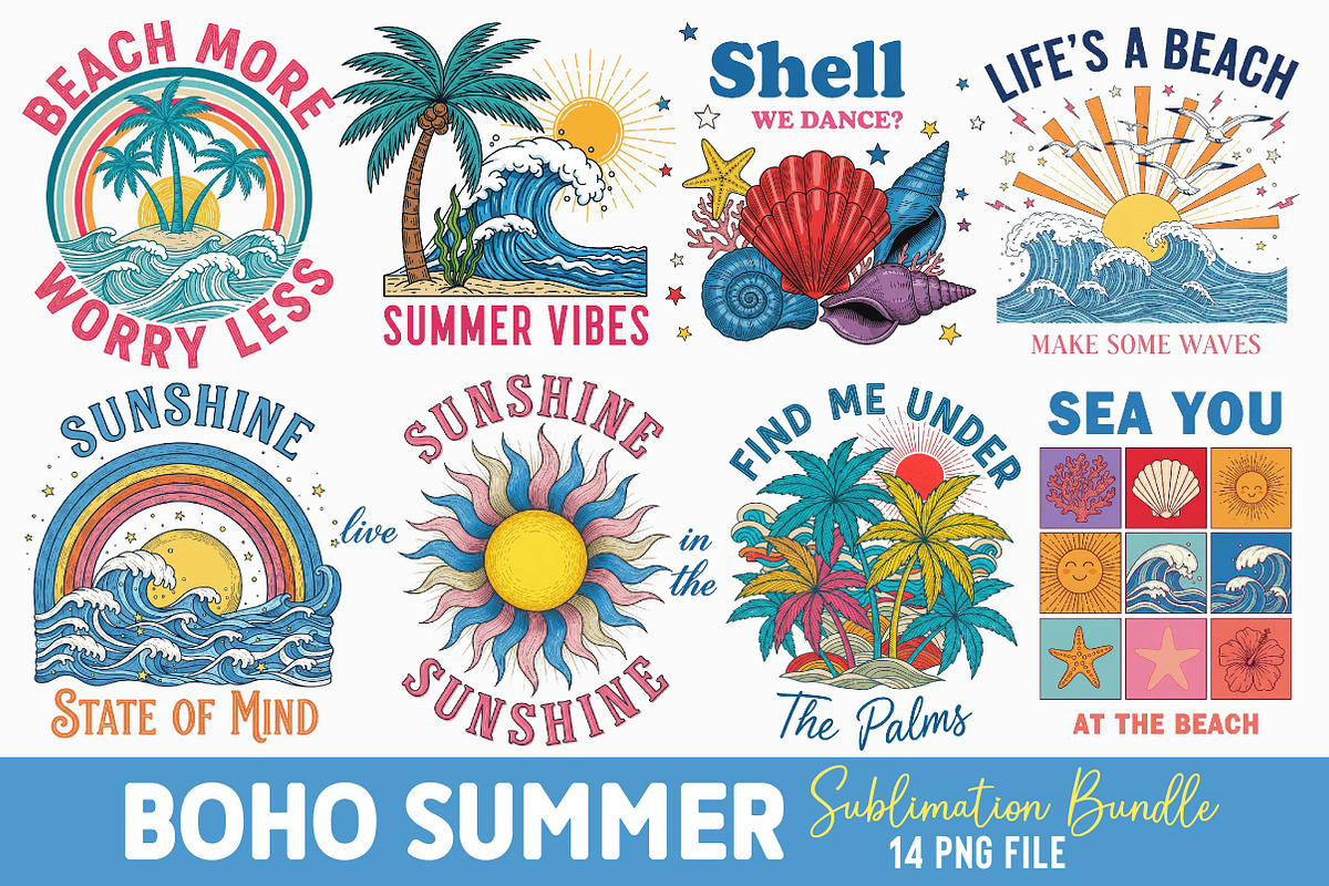 Boho Summer PNG Bundle, an Illustration by Dream Creation (Photo 1 of 17)