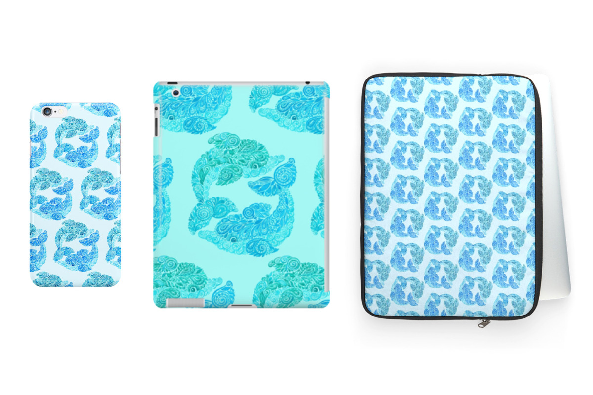 Playing Watercolor DOLPHINS, a Pattern Graphic by ekaart (Photo 5 of 6)