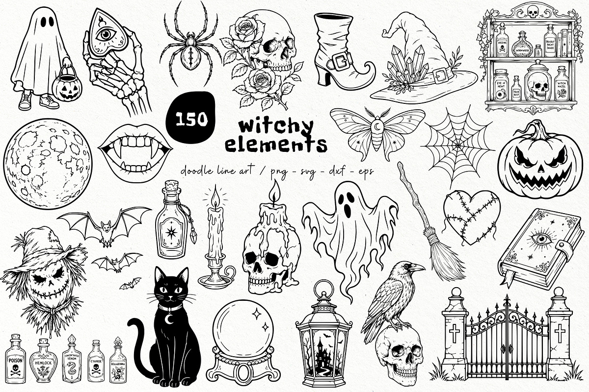 Witchy Halloween SVG Graphics, a Seasonal Illustration by DENIDigitalArtSudio (Photo 1 of 6)