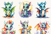 Watercolor Baby Dragon Clipart, an Animal Illustration by BusyDaydesign (Thumbnail 4 of 9)
