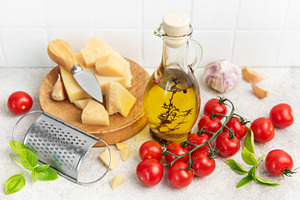 Italian cooking ingredients for fresh mediterranean meal prepara, a Food & Drink Photo by Olena Rudo