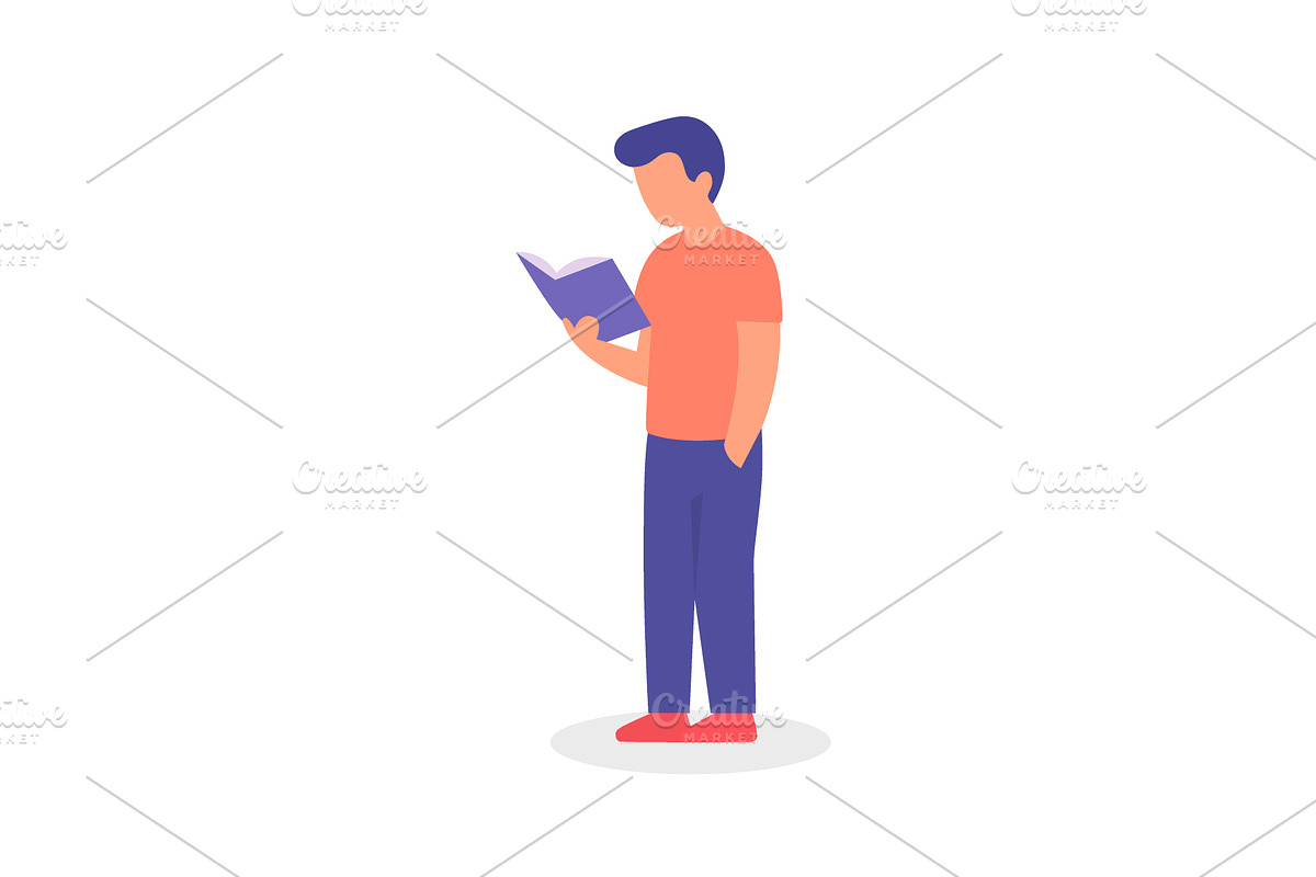 Young man standing and reading book, an Education Illustration by GraphiShop