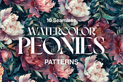 10 Watercolor Peonies Patterns, a Pattern Graphic by Motifs (Thumbnail 1 of 12)