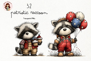Patriotic Raccoon Watercolor Clipart, a Seasonal Illustration by Nicolle's Colorful Art