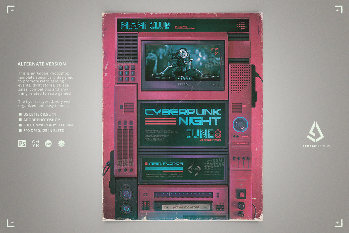 Synthwave Flyer Cyberpunk 1980 Party, a Flyer Template by Storm Pixels (Photo 2 of 4)