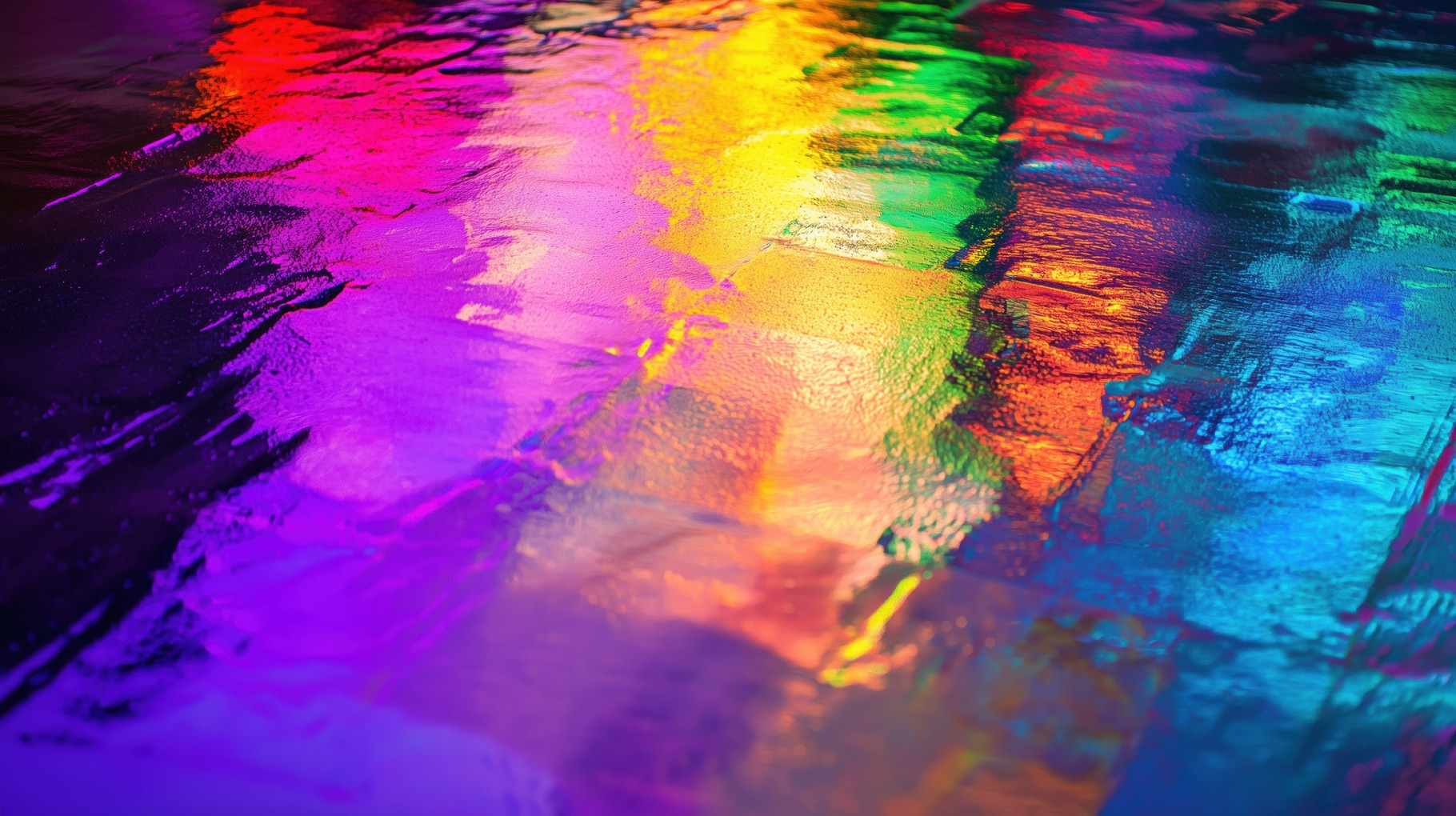 A vibrant and colorful abstract reflection on a wet surface, showcasing ...