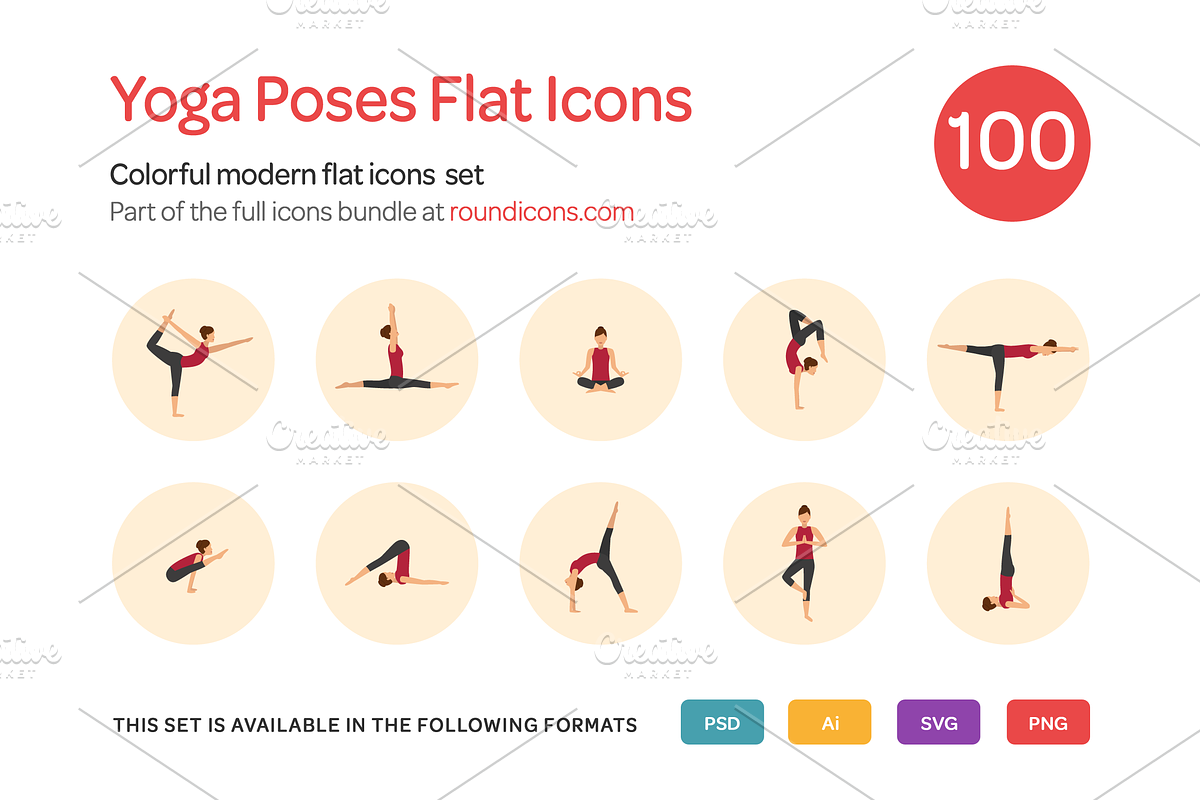 Yoga Poses Flat Icons Set, an Icon by Vectopus.com (Photo 1 of 5)