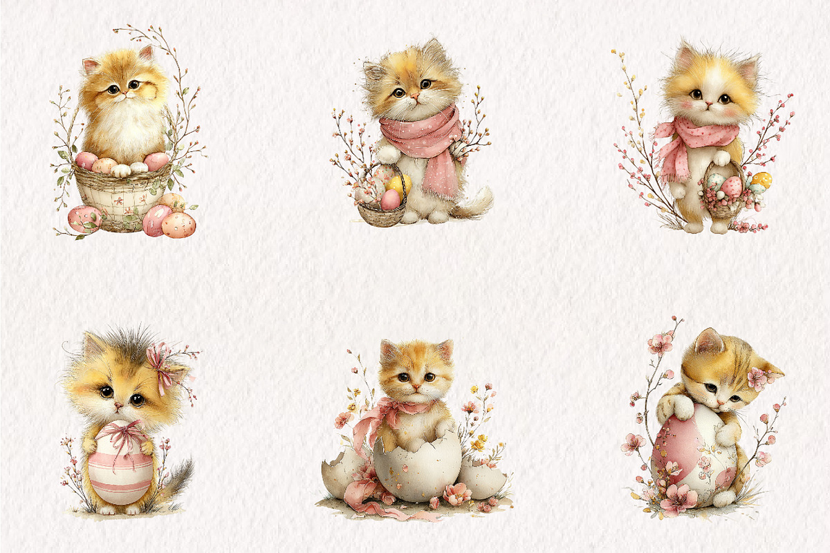 Whimsical Easter Cats Clipart, an Illustration by CreationArt (Photo 5 of 7)