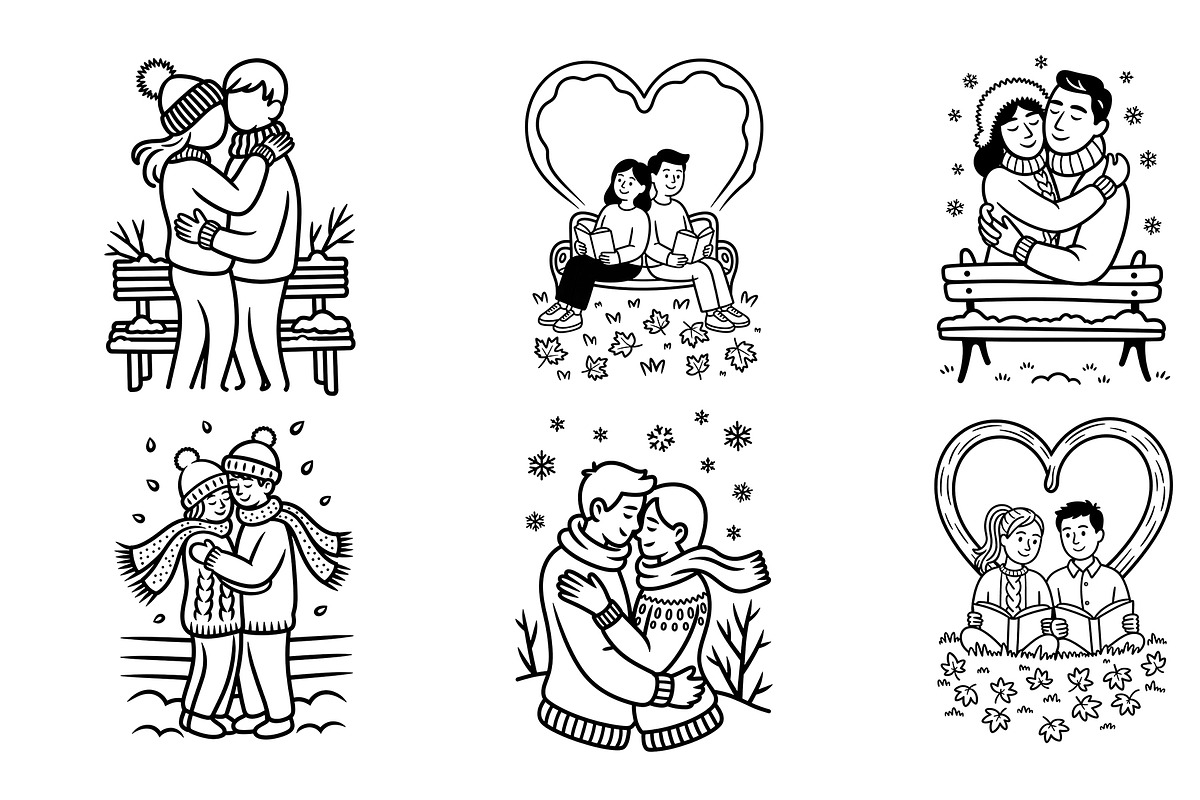 Love & Proposal Coloring Pages Pack, a Person Illustration by Annudesign (Photo 3 of 6)