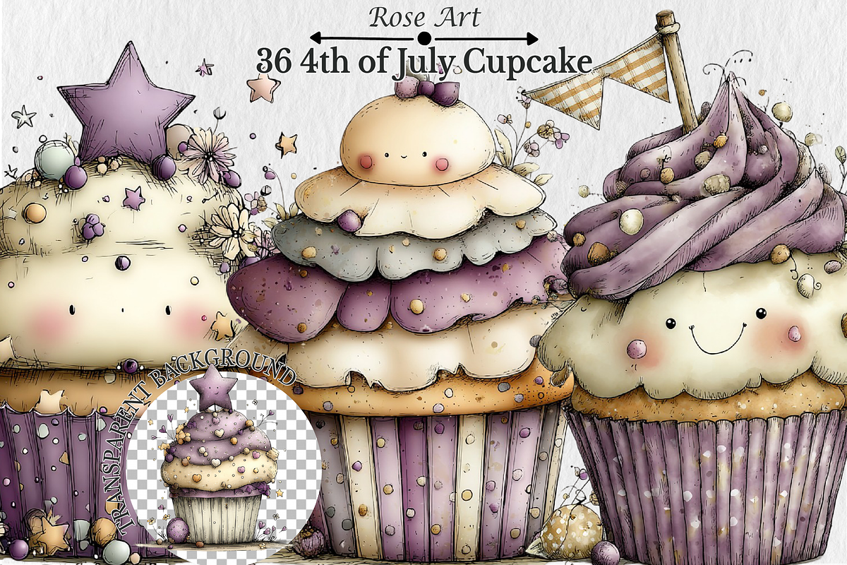 Whimsical4th of July Cupcake Clipart, a Seasonal Illustration by Rose Art (Photo 1 of 6)