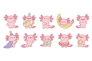 Cute axolotl character. Funny newt, an Animal Illustration by YummyBuum