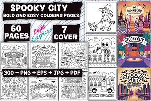 Spooky City Coloring Pages, an Illustration by LightExpress