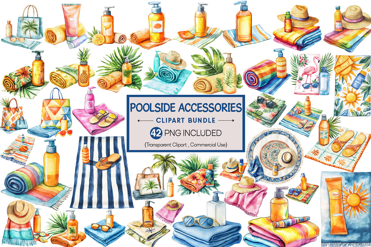 Poolside accessories Clipart Bundle, an Illustration by Pixels.Craft (Photo 1 of 8)