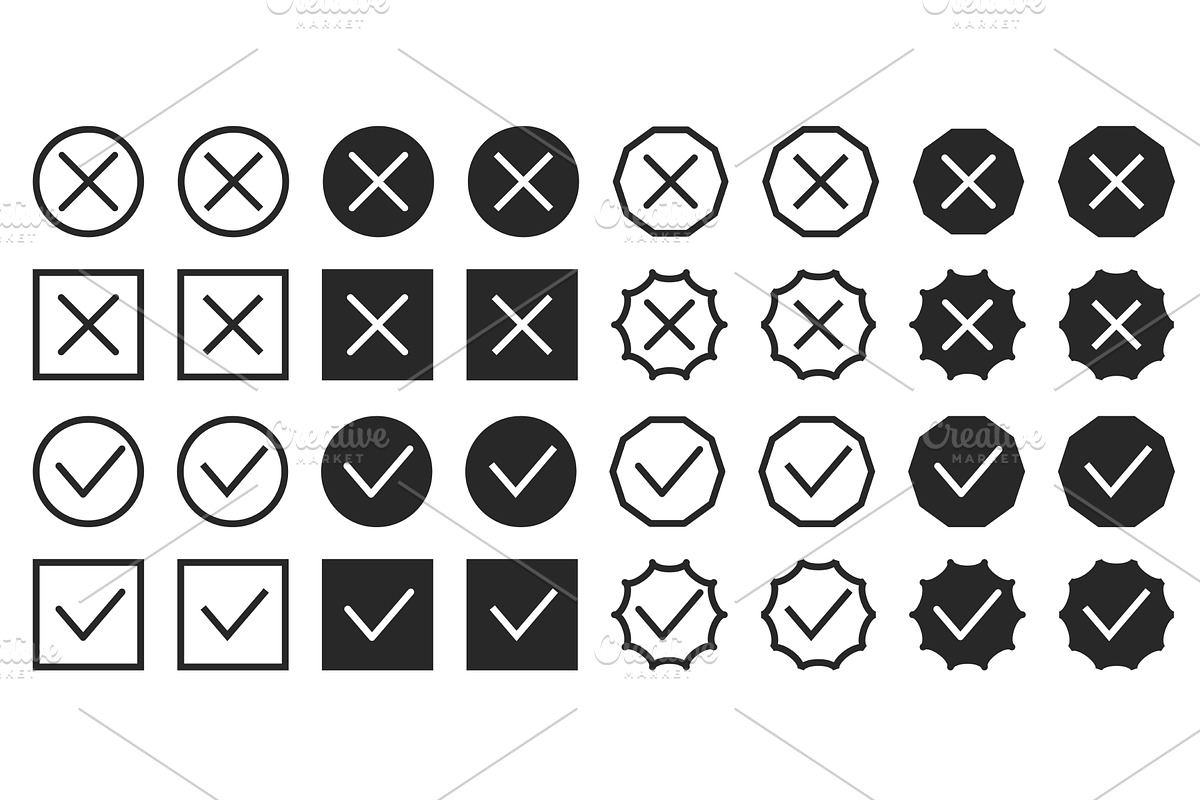 Black cross and checkmark icons for, an Object Illustration by Tati_Kli