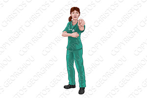 Doctor or Nurse Woman in Scrubs, an Illustration by Christos Georghiou