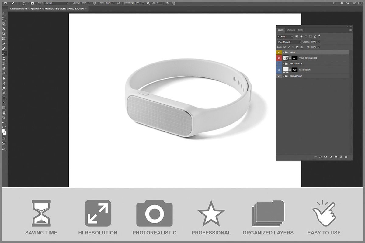 Fitness Band Three-quarter View PSD, a Product Mockup by Bruno's Shop (Photo 2 of 3)