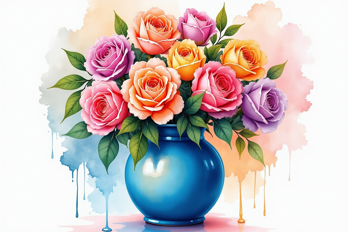 Charming watercolor flower vase, an Illustration by Amazin_art (Photo 6 of 7)