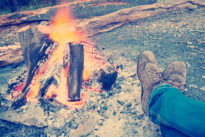 Warming Feet by Campfire Filtered, a Nature Photo by THP Creative