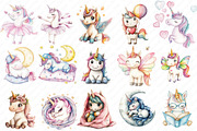 Watercolor Cute Unicorn Clipart, an Illustration by Watercolor design (Thumbnail 2 of 11)
