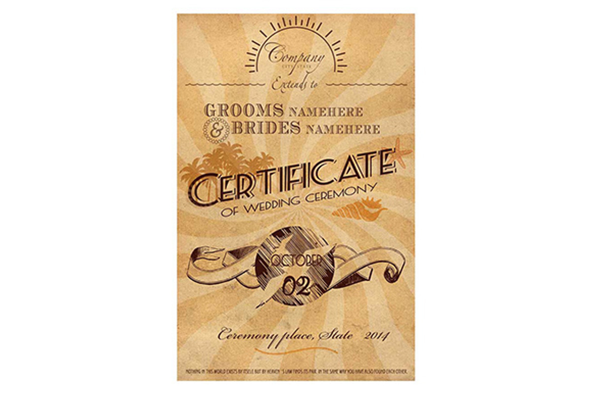 caribbean wedding certificate, a Product Mockup by art.podolski (Photo 1 of 3)