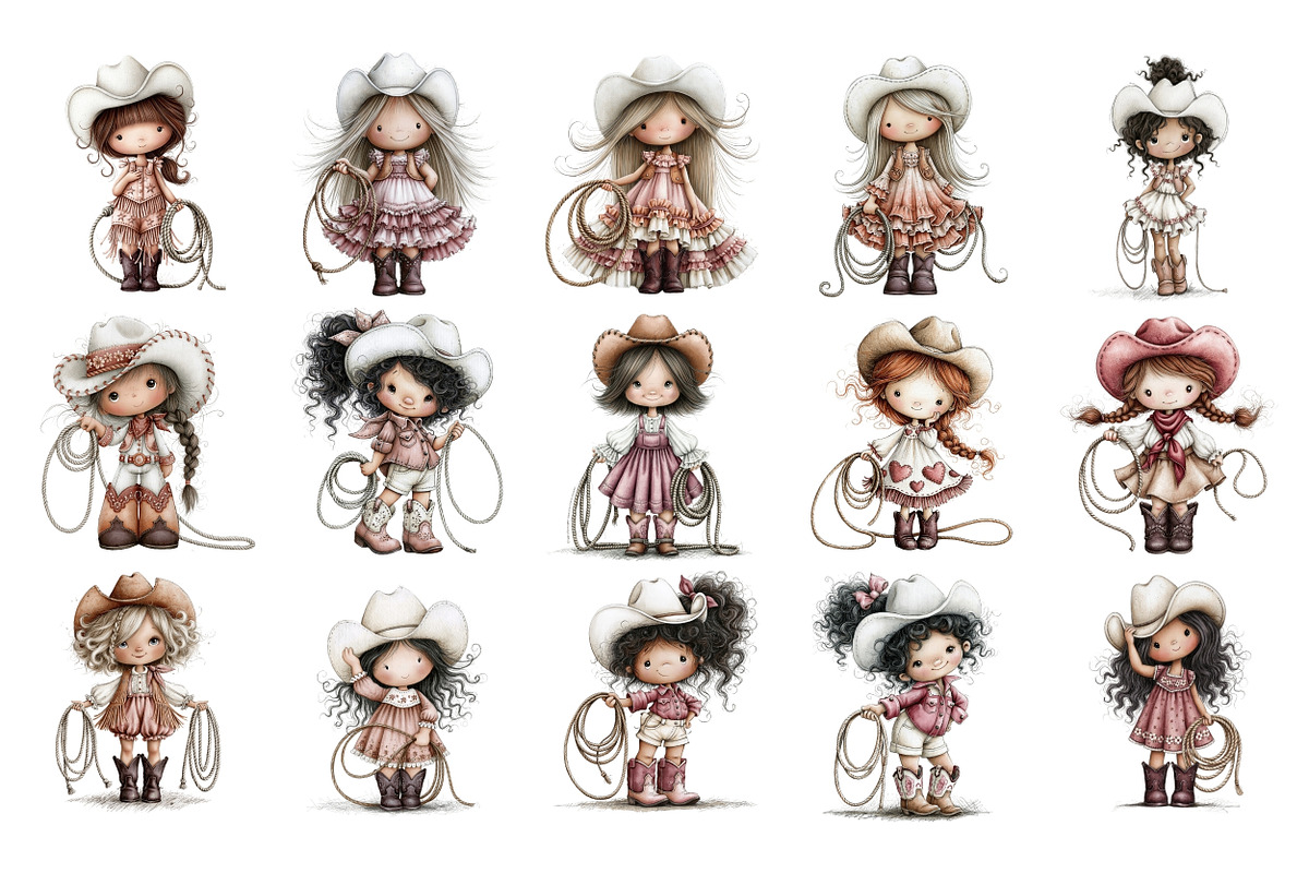 Cute Cowgirl PNG Clipart Bundle, a Person Illustration by Nicolle's Colorful Art (Photo 5 of 6)
