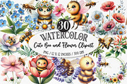 Cute Bee and Flower Clipart, an Illustration by Designking (Thumbnail 1 of 5)