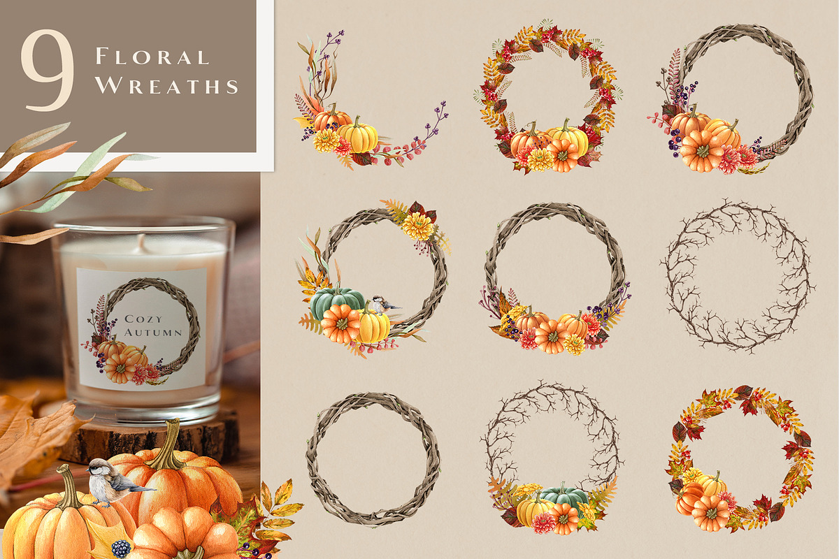 Autumn Pumpkins Watercolor Clipart, a Seasonal Illustration by AnitaPol (Photo 6 of 12)