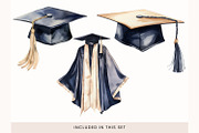 Watercolor Graduation Clipart PNG, a Decorative Illustration by illuztrate (Thumbnail 2 of 7)