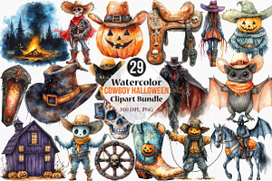 Watercolor Cowboy Halloween Clipart, an Illustration by Canvas Craft
