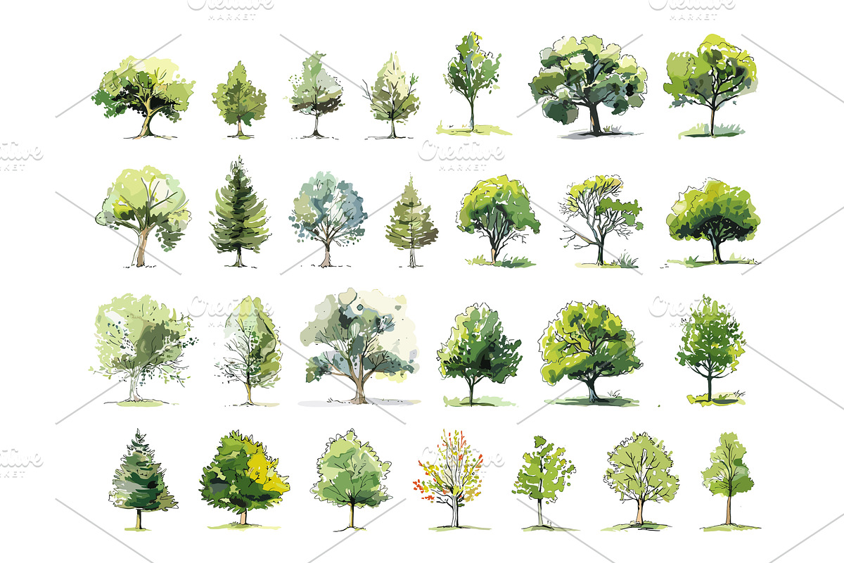 Tree Sketches Icons Set Low Detailed, an Object Illustration by LadadikArt