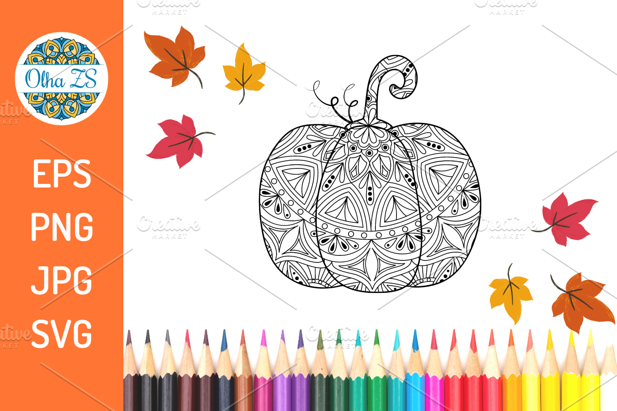 Pumpkin coloring pages for adult, an Illustration by Olha ZS (Photo 4 of 4)