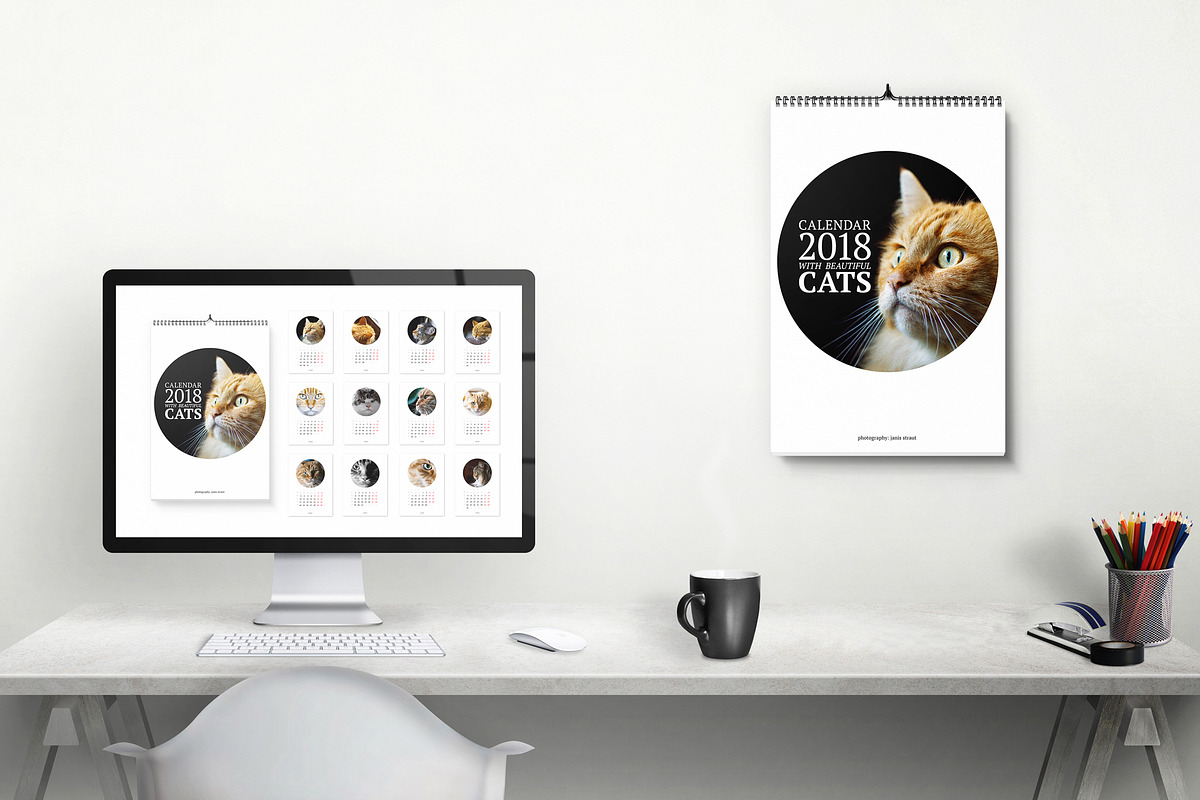 2018 Wall Calendar with cats., a Stationery Template by JS Shop (Photo 2 of 4)