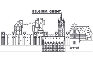 Belgium, Ghent line skyline vector illustration. Belgium, Ghent linear cityscape with famous landmarks, city sights, vector landscape. 