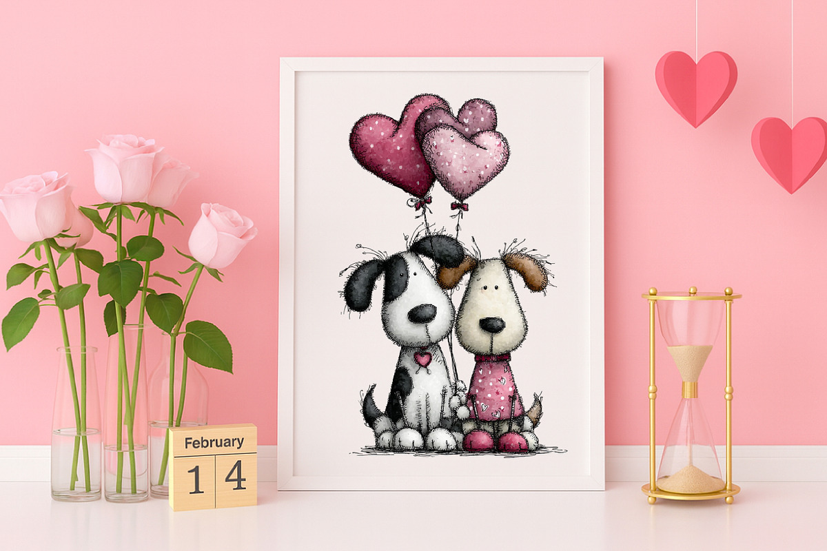 Watercolor Valentines Dog Clipart, an Illustration by Canvas Craft (Photo 5 of 6)