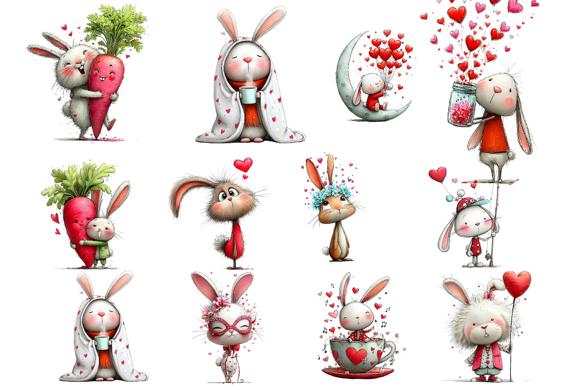 Whimsical Valentine Bunny Clipart, an Illustration by DreamArtGraphic (Photo 2 of 4)