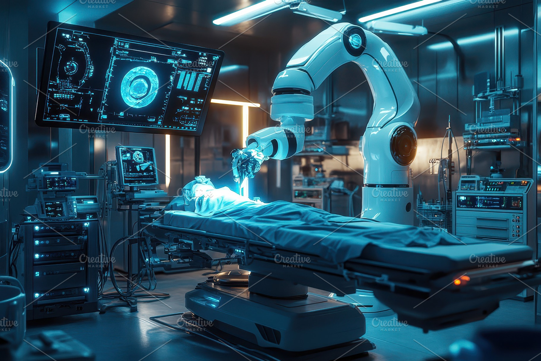 Robotic surgery futuristic hospital, a Health & Medical Photo by Pixeness Studio