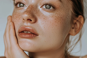 A woman with freckles on her face lo, a Photo by Iftikhar Alam