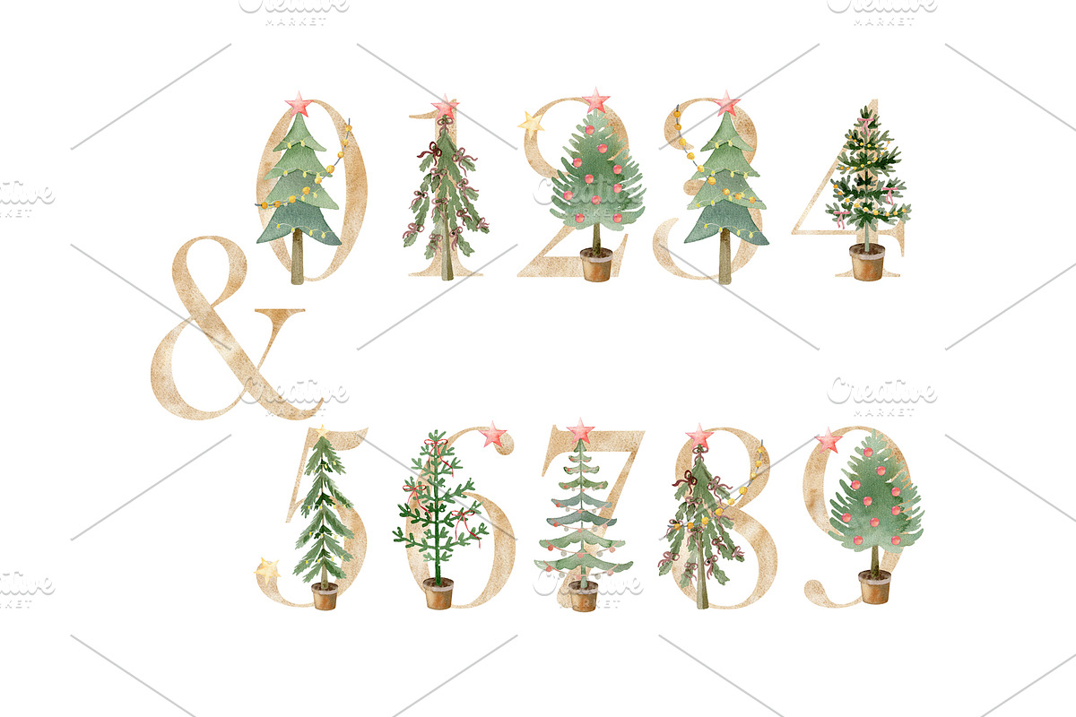 Watercolor Christmas trees clipart., a Decorative Illustration by TaPilipa (Photo 6 of 8)