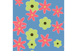 Cartoon Flowers Seamless Vector