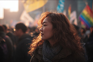Crowd at rally during sunset, a Photo by Beautiful things