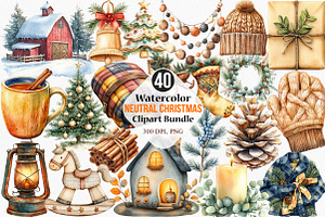 Watercolor Neutral Christmas Clipart, an Illustration by Canvas Craft